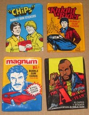 4 UNOPENED TV WAX PACKS - KNIGHT RIDER, CHARLIE'S ANGELS, MAGNUM PI, A TEAM picture