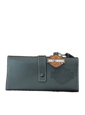 Harley Davidson Black Faux Leather Travel Tri-fold Organizer. Zipper Top. picture