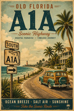 Old Florida A1A Highway Poster Vintage Coastal Travel Wall Art Print 13x19 picture