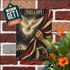 White Dove Peace Slogan Metal Sign Faith Inspirational Wall Decor 8x12 picture