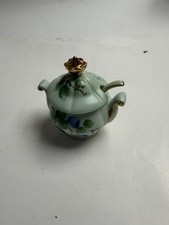 Vintage Hand Painted Porcelain Jam Jelly Jar Lid Spoon Fruit Gold Trim Signed picture