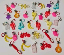 Vtg 80s Plastic Bell Charms Lot 32 Novelty Toy Robot Bicycle Banana Toothbrush  picture