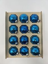 Lot of 12 Vintage Blue Pyramid Shiny Glass Ball Ornaments Christmas Tree Decor picture