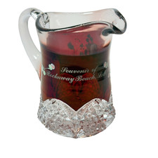 ROCKAWAY BEACH NY NEW YORK Ruby Red Flash Souvenir Glass TRINKET ANTIQUE CREAMER picture
