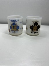 Vintage Souvenir of Canada & Toronto Milk Glass Coffee Mugs Glasbake Maple Leaf picture