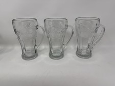 LIBBEY Vtg. 3-Lot Coca-Cola Round Top Thick Clear 14 oz. Glass Mugs w/ Handle picture