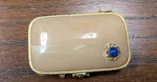 Vtg 1974 Estee Lauder Faux Agate with Blue Cabochon Solid Perfume Compact picture