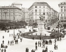 Genoa Italy Piazza Corvetto Equestrian Statue Street Scene Vtg. Photo 19thC. picture