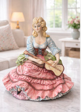 Victorian Style Porcelain Lady Figurine Guitar Capodimonte Look 13–14” picture