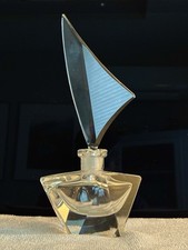Vintage Lausitzer Art Deco Crystal Perfume Bottle with Sail-Shaped Stopper picture