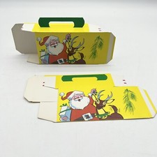 2-Vtg 50s 60s Merry Christmas Santa's Deer Paper Fold Gift Candy Boxes w/ Handle picture