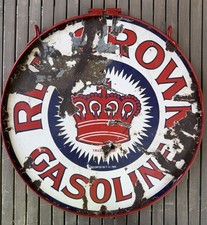 RARE ORIGINAL RED CROWN GASOLINE 24” SSP PORCELAIN SIGN STANDARD OIL 1915 picture