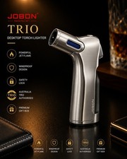 JOBON TRIO Luxury Torch Lighter Windproof Jet Flame Butane Silver picture