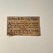Salmon & Herring Twine At 17 Merchant's Row 1799 Boston 1799 Clipping 5AK9-S5 picture