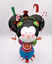Pier 1  Pier One VINTAGE PENGUIN STACK TOWER Metal Glitter Figurine Candy Cane picture
