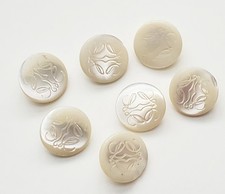 Vintage Loewe Carved MOP Anagram Logo Shank Buttons Set of 7 Replacement 1980s picture