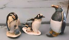 Lot 3 Hand Painted Enamel Penguin Family Trinket Box, Unique Home Decor Figurine picture