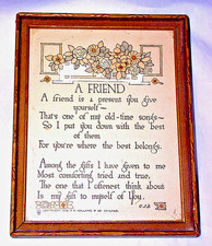P.F. Volland 1913 Motto Print A Friend Poem Carrie Jacobs-Bond - KSD Illustrator picture