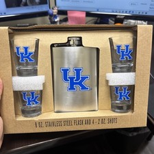 University Of Kentucky Stainless Steel Flask & 4 Shot Glasses picture