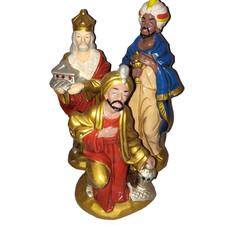 VTG HODA Three Wise Men Nativity Figurines Hand-Painted Plaster Set 10” picture