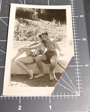 1940s Cute Sexy Man Handsome Smile Swimsuit Feet Legs Vtg Gay Int Snapshot PHOTO picture