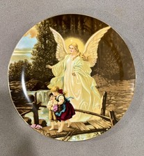1993 Lefton China Collector Plate #01220 Guardian Angel Watching Children picture