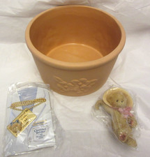 VTG Cherished Teddies Club Round Bowl Flower Pot Club Member & Enesco Necklace picture