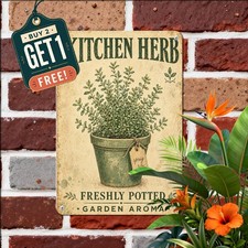 Aged Potted Thyme Illustration Herb Botanical Poster Metal Tin Sign Decor picture