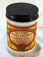 Vtg Dr Camp's Hair Grower White Glass Jar Chicago RARE Barber Apothecary Cure picture
