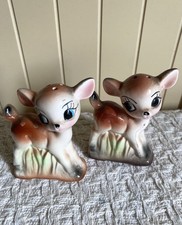 VTG Kitschy Anthropomorphic Deer Doe Fawn Salt Pepper Shakers Japan 1950s picture
