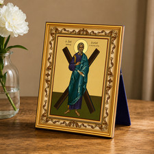 Orthodox Catholic Byzantine Saint Andrew the Apostle With Cross Framed Icon picture