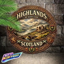 Highlands of Scotland 8x8 Round Aluminum Tin Sign Travel Souvenir Wall Decor picture
