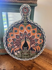 Vtg Harrods Peacock Melamine Round Cutting Board Wall Hanging picture
