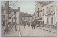 Paris Montmartre Place du Tertre Cobblestone Street Scene Colorized Postcard picture