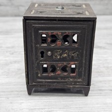 Antique Vtg 1891 Cast Iron Toy Coin Bank Safe J. & E. Stevens NO KEY picture