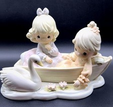 Precious Moments Charming Figurine of Two Girls in a Boat with Swan NEW IN BOX picture