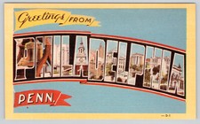 Philadelphia PA Postcard Greeting from Large Letter Linen Pennsylvania Penn Old picture