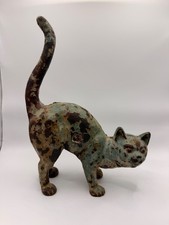 Vintage Hubley #216 Cast Iron Cat Doorstop 8” Heavy Painted Metal Antique picture