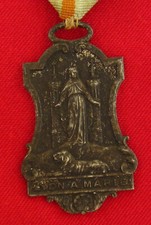 Vintage MARY Medal LYON FRANCE Catholic French Pendant Ribbon PENIN LION LARGE picture