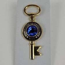 Mount Holyoke College Committed to Excellence Key Pin, Push Back, Gold Tone Blue picture