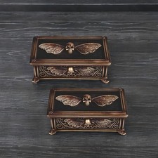 2-PC Gift Set 6''W Skull Moth Trinket Box Ornament Home Decor Unique Gift picture