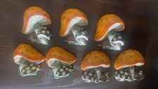 Vintage 1970s Ceramic Mushroom Wall Plaques Set of 7 Orange Retro Groovy Decor picture