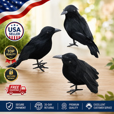 Halloween Crow Decoration Realistic Black Bird Horror Party Haunted House Prop picture