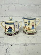 Cream Sugar Set Oma's House 2003 DEMDACO Heinrich Leonhard VTG Handpainted picture