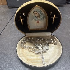 Vintage Catholic Mother Mary Rosemary Box With Rosary picture