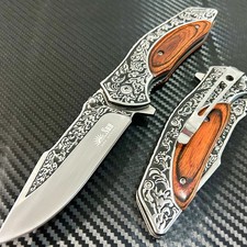 9” Red Wood Flower Military Tactical Spring Assisted Open Folding Pocket Knife picture