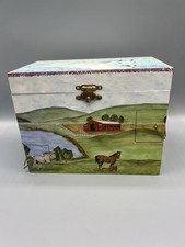 Enchantmints Wooden Jewelry Music Box Scenic Horse Farm Mirror Lid Latch Drawers picture