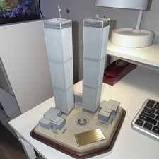 Danbury Mint Twin Towers 9/11 2001 Commemorative Painted Sculpture Wood Base picture