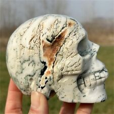 1.94lb Natural Moss Agate Quartz Hand Carved Crystal Skull Reiki Healing Decor picture
