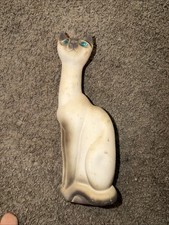 Vintage Mid Century California Pottery Siamese Cat Figure 10 Inch Jeweled Eyes picture
